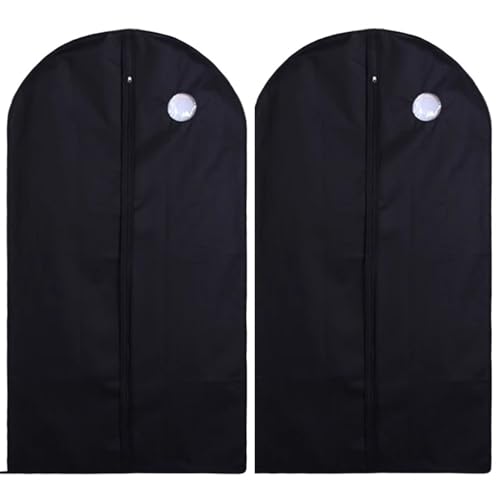 Hanging Garment Bags Set of 2, Breathable Dress Protectors with Full Zipper for Closet Storage, Black Clothes Cover, 60x85cm/24x33in – Ideal for Dresses & Suits