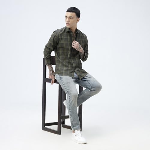 Image of BASICS 100% Cotton Checked Shirt for Men | Slim Fit | Everyday Smart Casual Wear | Full Sleeve