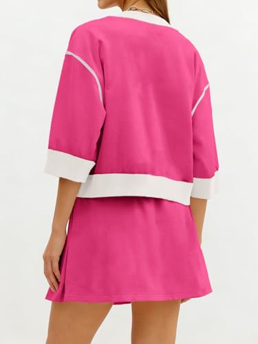 Image of Tankaneo Womens 2 Piece Skirt Sets 3 /4 Sleeve Sweatshirt Lounge Sets | Skort Sets, Color Block, Summer Casual, Matching Sets, Trendy Outfits
