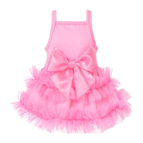 Fitwarm Sparkly Dog Tiered Dress, Fancy Dog Clothes for Small Dogs Girl, Bohemian Doggie Birthday Outfit, Pet Apparel, Pink, Small