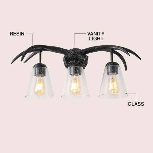 Image of JONATHAN Y Wyatt 25.5 inch Antique Black 3-Light Faux Antler Vanity Light