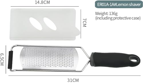 Image of Lemon Zester & Cheese Grater - Cheese, Lemon, Ginger, Garlic, Vegetables, Fruits - Razor-Sharp Stainless Steel Blade Protective Cover, Dishwasher Safe 12 Inch Flat (Black & Red)