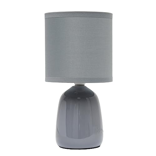Simple Designs LT1134-GRY 10.04″ Tall Traditional Ceramic Thimble Base Bedside Table Desk Lamp w Matching Fabric Shade for Home Decor, Nightstand, Bedroom, Living Room, Entryway, Office, Gray