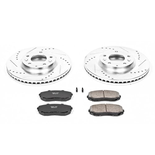 Image of PowerStop Front Brake Kit for Mazda CX-7 2007-12 - Drilled and Slotted Disc Rotors with Carbon-Fiber Ceramic Brake Pads Replacement, K4676