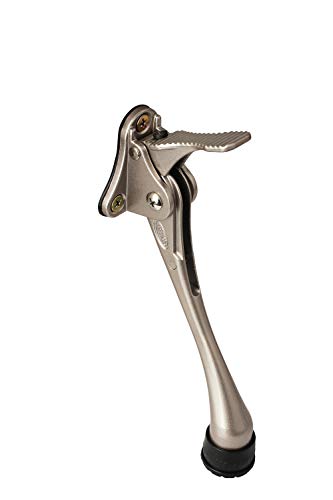 Homefice One Touch Easy Pedal Door Stop Stopper Height Adjustable Kick Down Door Stop with Rubber Tip Spring Lever Screw Type (6 Inch-Satin Nickel)