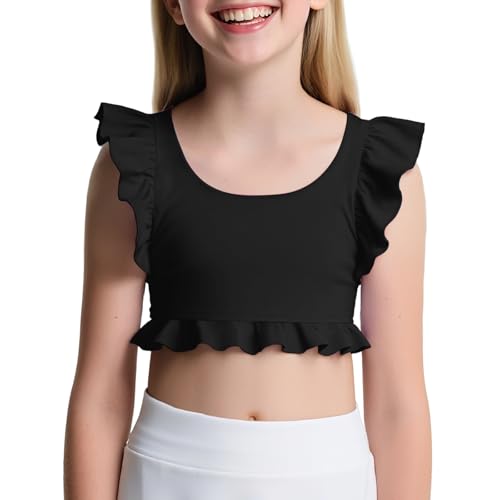 Girls Training Bra Athletic Sports Bra for Kids Cute Ruffle Comfort Dance Yoga Crop Tops 7-14 Years