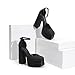 DREAM PAIRS Women’s High Chunky Platform Closed Toe Block Heels Square Toe Ankle Strap Dress Wedding Party Pumps Shoes Aurelia,Size 8.5,Black-Satin,SDPU2319W