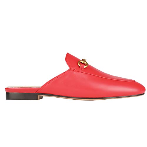 Image of Arqa Mules for Women Almond Toe Leather Flats Slip-on Comfort Backless Loafers Buckle Mule Shoes