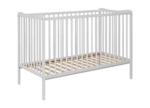 Baby Happy Bliss GRZES Babybett 120x60 cm Weiß, EN 716 geprüft, Kinderbett aus Buchenholz, höhenverstellbarer Lattenrost, 3 herausnehmbare Sprossen