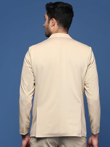 Image of SHOWOFFFF Men Solid Single Breasted Formal Blazer | Notched Lapel Full Sleeves Cotton Blazer for Mens | Slim Fit Regular Length Blazer for Men's