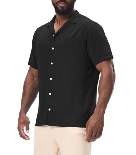 Zetieny Camisa Lino Hombre Camisas de Manga Corta con Botones Henley Shirts de Playa Informal con Bolsillos