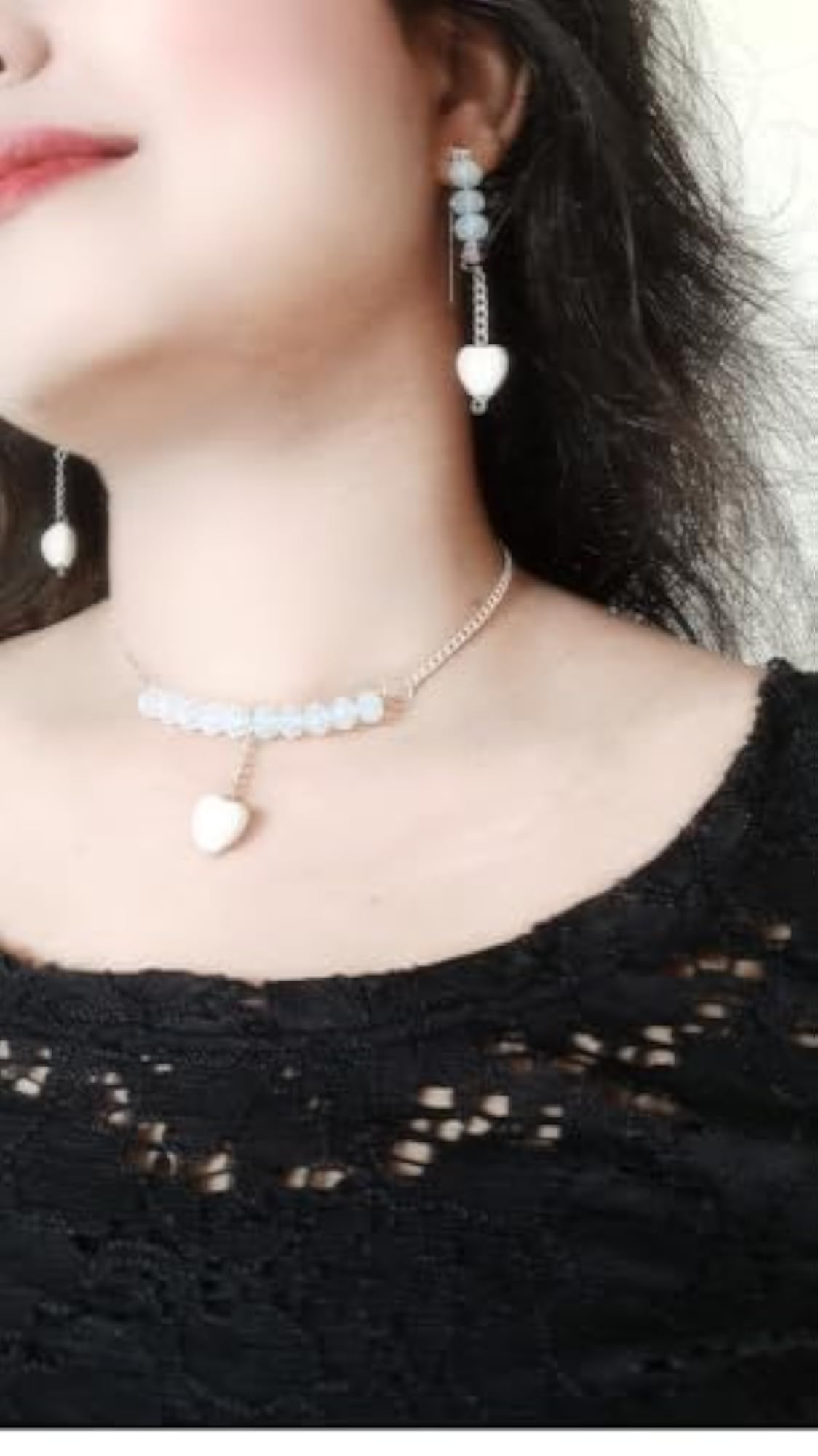 White Radiant Pearl and Crystal Heart Shaped Necklace Set