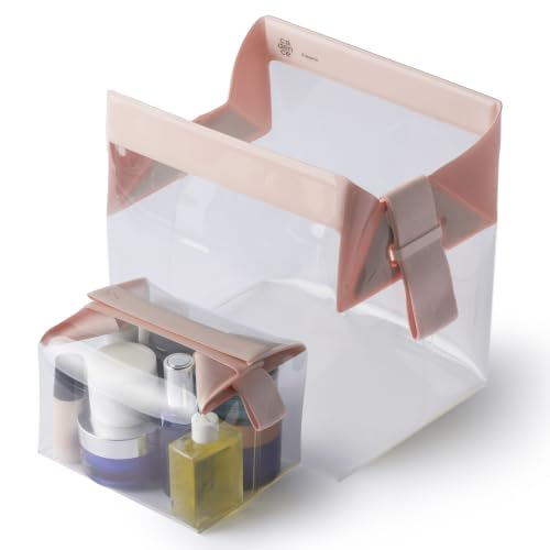 Cadence Parcel - Clear Travel Kit with Zipperless Magnetic Closure - Rose, Large - Durable, Leak-Resistant and TSA Approved Toiletry Bag - Modular Organization - Recycled TPU (2 Qt)