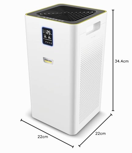 Kärcher Purificateur d'Air AF 20, Débit: 220 m³/h, Taille Pièce: 20 m², Puissance Filtration: Élimine 99,95% des Particules jusqu'à 0,3 μm type Poussière, Pollen & Allergènes, Mode Automatique & Nuit
