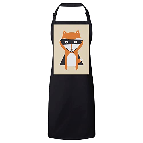 Tablier cuisine noir renard roux paysage nature animaux sauvages coton