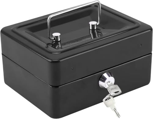Best House | Metal Cash Money Box with Lock and Key | Cash Box with Slot | 6 Inch | BLACK | Pack of 1 | 6 Compartments, Lockable Portable with Removable Change Tray for Home, Office, and Events