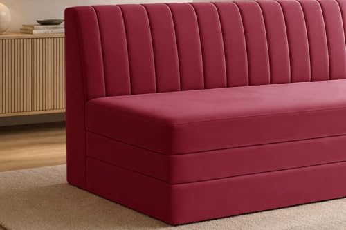 Image of Modern Velvet 3-Seater Sofa Cum Bed, Convertible Sleeper Couch Sofa for Living Room, Bedroom & Office- Red Color