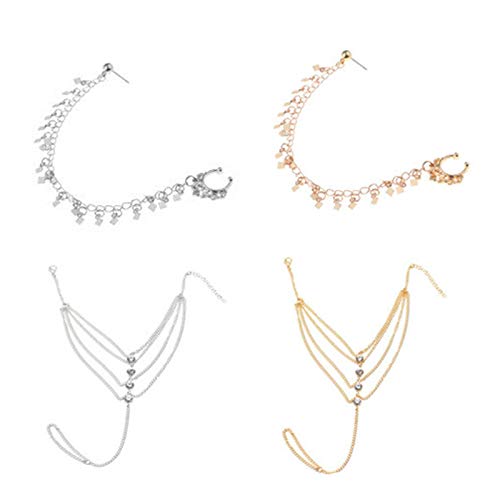 4 Pcs Fake Septum Non Piercing Nose Hoop Ring Chain to Ear Nose Studs with Sequin Tassel Body Jewelry Thai Style Punk Personality Nose Nail Layered Bracelet With Rhine Stone Decoration