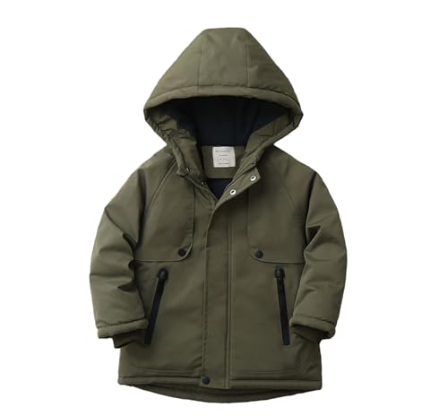Nemopter - Abrigo de invierno, chaqueta para niño, chaqueta de plumón con capucha, abrigo cálido, bolsillos para ropa infantil, verde, 3-4 Años