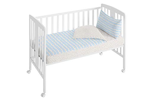 Burrito Blanco | Saco nórdico Cuna, maxicuna, minicuna 011 Azul | para Mini Cuna de 50 cm (+ Medidas Disponibles) | Saco nórdico bebé con Bajera Ajustable, Cremalleras Laterales y Relleno Extraible |
