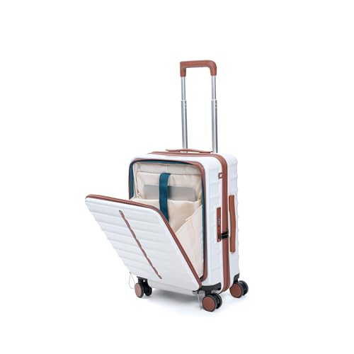 Image of Assembly Odyssey Pro 20 Inch Cabin Trolley Bag Lightweight Hard Shell Polycarbonate Suitcase with Laptop Compartment TSA Lock 8 Spinner Wheels White
