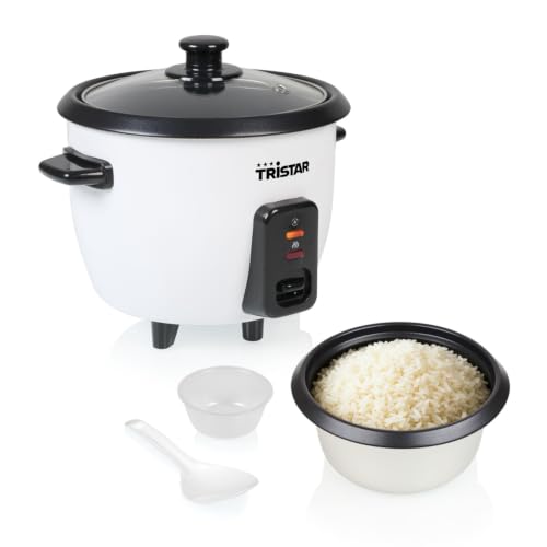Tristar Rice Cooker 0.6 L Compact Capacity Metal Housing Non-Stick Inner Pot Keep-Warm Function Includes Measuring Cup and Spoon RK-6142BS