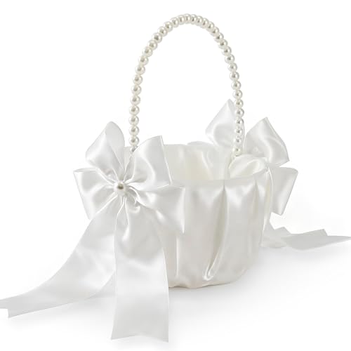 Happyiren Satin Wedding Flower Girl Basket - 5.1 Diameter