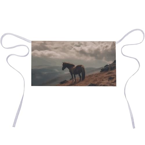 DJUETRUI Horse Grazing on The Mountain Adjustable for Women Men with Pockets Extra Long Lab Apron Butcher Apron Oxford Cloth Cotton Apron for Kitchen Cooking Baking