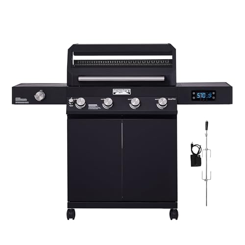 Image of Monument Grills Denali Series, 4-Burner Liquid Propane Gas Smart bbq Grill Denali 425 with Stainless Steel Rotisserie Kit(2 Items)
