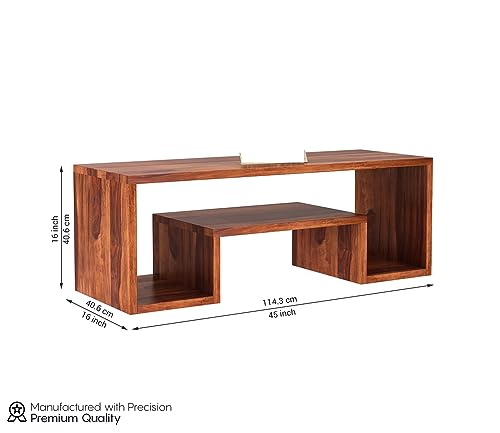 Image of Furniture Premium Sheesham Wood TV Unit with 3-Shelf Storage - Accommodates Up to 43-Inch TV - Ideal for Living Room Decor (Myles, Honey Finish)