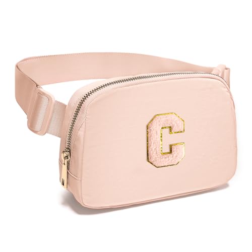 Image of Gitus Gifts for 8 9 10 11 12 Year Old Girls Belt Bag Fanny Pack Crossbody Bags with Initial Letter Patch Cute Stuff Birthday Gifts for Teen Girls Women Personalized Trend Stuff (Coral Pink-C)