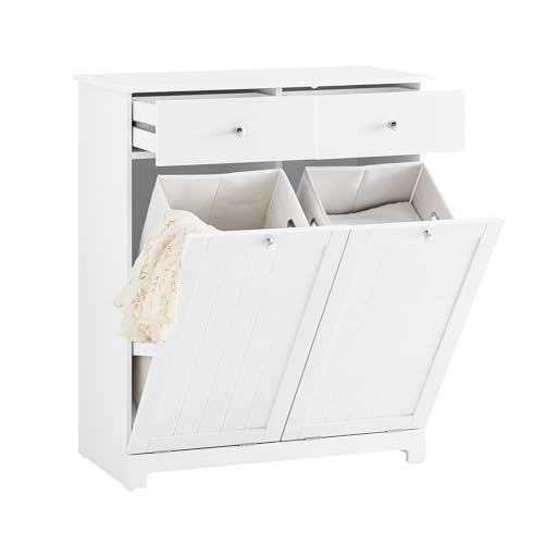 SoBuy Meuble Poubelle Cuisine avec Poubelle Intégrée, Meuble Rangement Poubelle avec 2 Tiroirs et 2 Bacs de 45L, Organisateur de Cuisine en MDF Blanc...