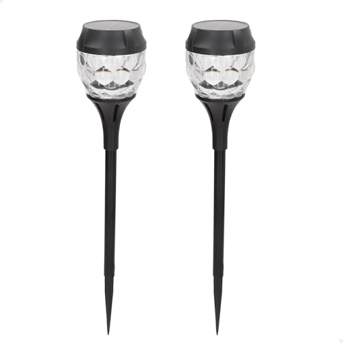 AKTIVE Set de 2 balizas solares LED, Luz cálida 5-10 lúmenes, Proyección decorativa, Sin cableado, Alcance 1-2 m, Resistente al agua, Para jardín, senderos y terrazas (61586)