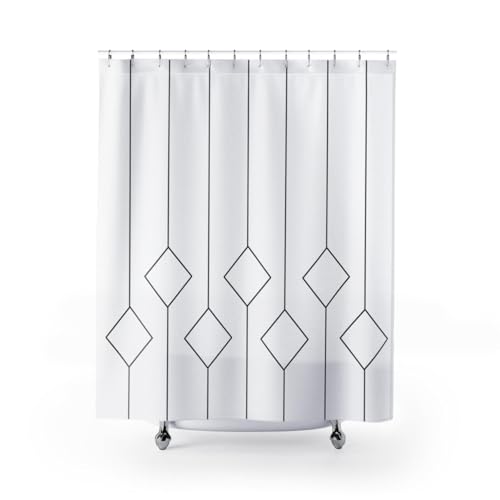 Rideau de douche blanc polyester motif losanges avec 12 crochets