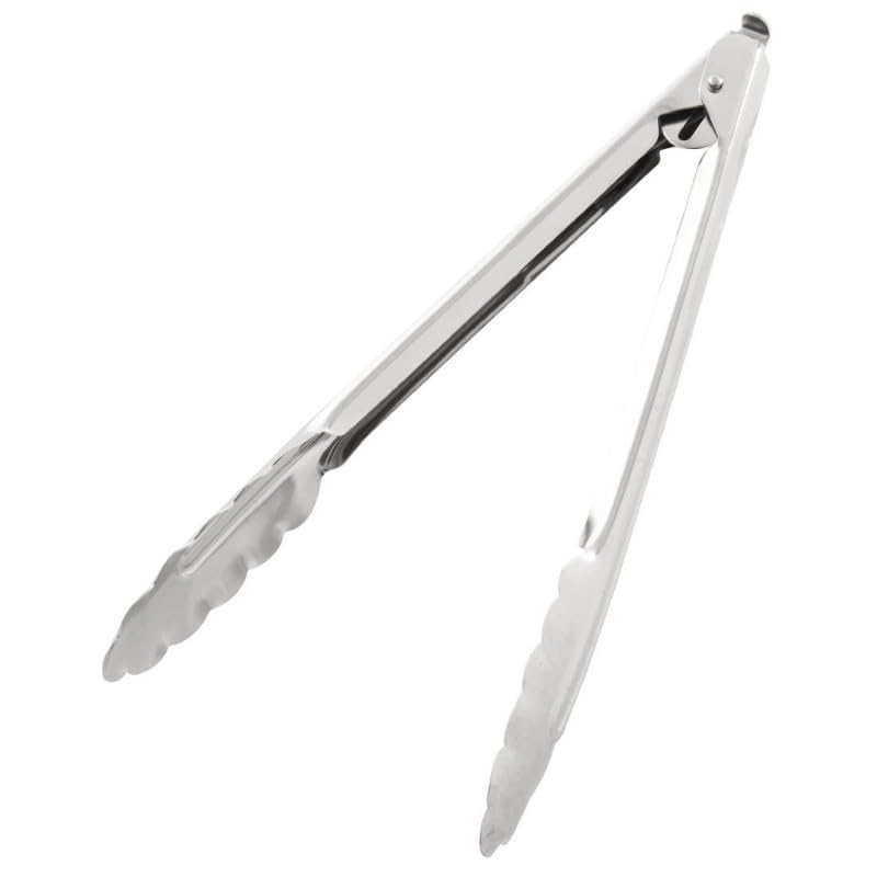 Professional 10-Inch Stainless Steel Catering Tongs Scalloped Edge Kitchen Tongs for Cooking Grilling and Buffet Service Durable Food Server