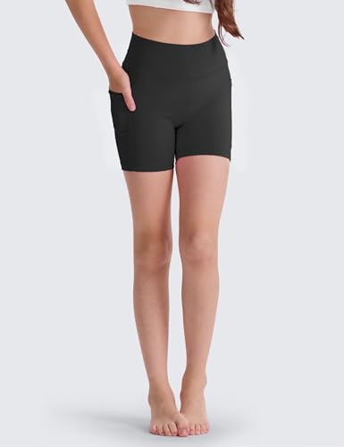 3 Pack Girls 4'' Biker Shorts with Pockets, High Waisted Athletic Running Yoga Shorts for Kids Teen2