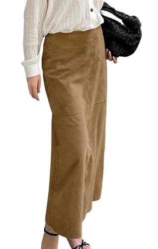 CHARTOU Women Fall Winter Elegant Faux Suede Leather Regular Fit Pencil Maxi Long Skirt2