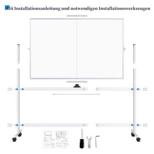 maxtek Pizarra Blanca Móvil 150 x 120 cm, Pizarra Magnética Marco de Aluminio de Doble Cara, con Marcadores, Imanes, Borrador de Pizarra para escuela en casa, oficina - imagen 6
