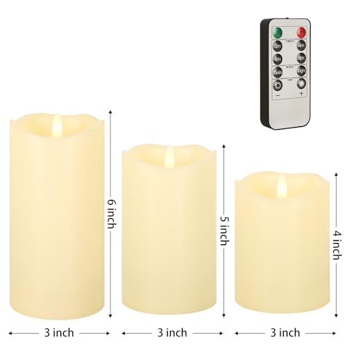ANGELLOONG Flickering Flameless Candles with Remote, Battery Operated Fake Candles with Timer, Realistic LED Electric Pillar Candles for Home Wedding Birthday Christmas Decor, Set of 3