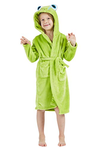 Deley Girls Cute Soft Fleece Hooded Bathrobe Robe, 12 Months - 7 Years, Frog #TOP12