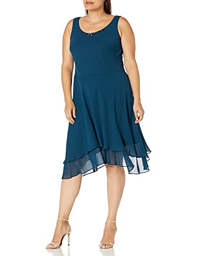 S.L. Fashions Women's Plus Size Embellished Tiered Mother of The Bride Gown with Jacket, Wedding Guest, Formal Event Dress, Mid Teal, 18W3