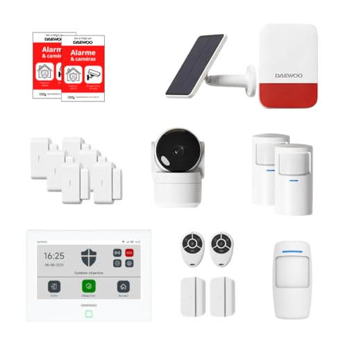 Daewoo Security Smart Protect MAX - Pack de Alarma para casa conectada con cámara HD, Sirena Exterior Solar y 8 contactores de Puerta - Compatible con Alexa & Google Home
