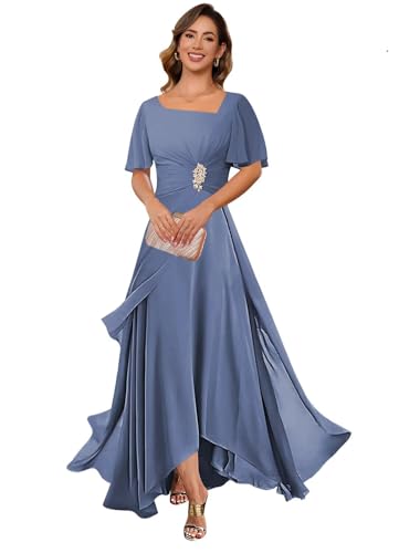 Miao Duo Flutter Sleeves Mother of The Bride Dresses for Women Ruffle A Line Chiffon Formal Evening Dress YZTS249