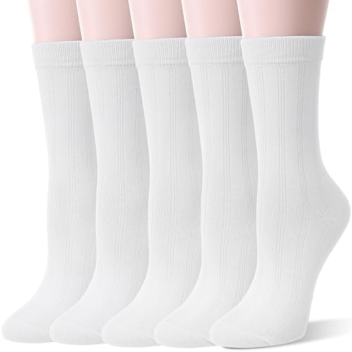 MOGGEI Merino Socken Damen Wollsocken Dünn Warme Winter Weiche Merinowolle Socken für Alltag 5 Paar Gr. 42-46(Weiß)