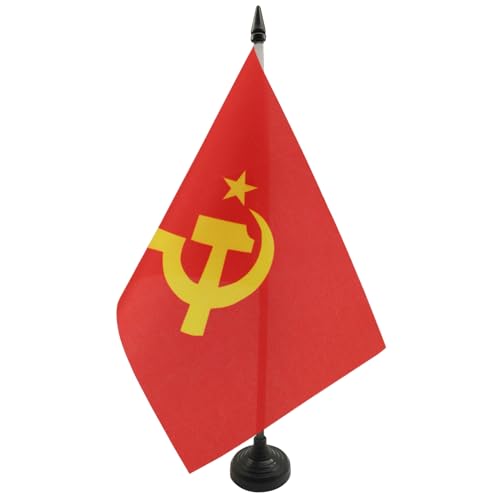 AZ FLAG - Drapeau De Table URSS logo central 21x14 cm - Petit Drapeau Communiste De Bureau 100% Polyester Avec Hampe De 25cm Et Socle En Plastique Noir