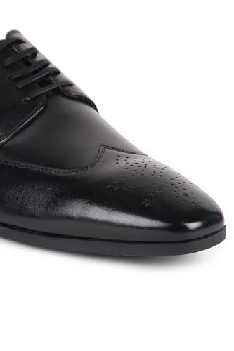 Image of Louis Philippe Men Premium Leather Breathable Lining Material Anti Slip with Heel TPR Sole Formal Derby Shoes