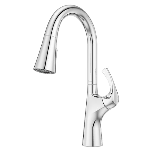 Pfister Talega Pull-Down Kitchen Faucet with Sprayer in Polished Chrome - Single Handle High Arc Kitchen Sink Faucet with 3 Water Settings 360 Swivel Spout and MagnePfit Docking F5297TEC