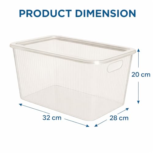 Image of Plastic Storage Box with Lid - Large Stackable Organizer Storage Box for Clothes, Toys, Kitchen - Big Size Plastic Storage Container Basket for Home, Office, Bathroom(Large,1pc,Transparent)