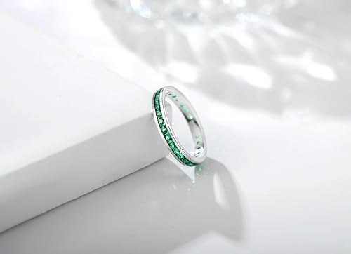Muses Art Design Sterling Silver 925 CZ Birthstone Eternity Ring (Channel Set/Full Round), Stackable Wedding Engagement Ring2