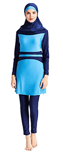 Alaysom Muslim Swimsuits for Women Modest Swimwear Beachwear with Hijab Burkini Swimming Costume Sportswear Blue
